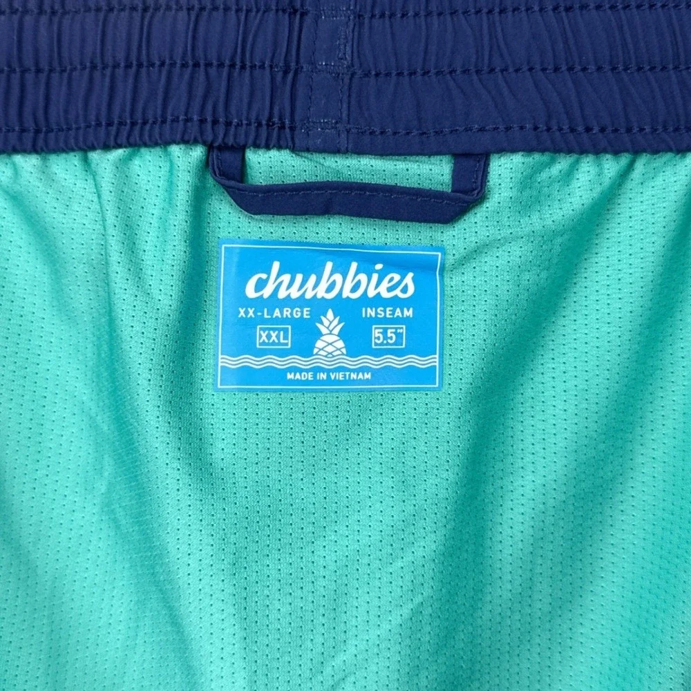 Chubbies Swim Trunks XXL Navy Blue Multi Color Stripe 5.5 Inseam Stretch Retro